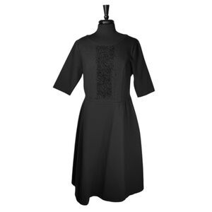 Boden Isabella Dress Womens 20L Black Beaded Ponte Fit Flare Stretch Elegant